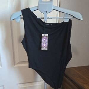 Boohoo Black One-Shoulder Bobysuit